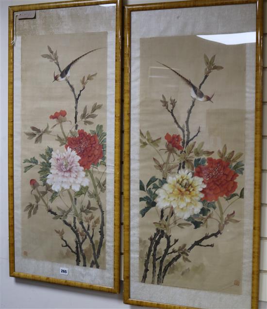 A pair of Oriental framed paintings on silk